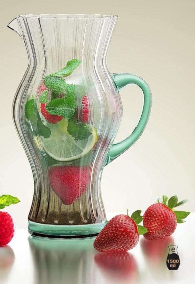 1500ml Premium Glass Carafe Made of Thick Clear Egyptian Glass with Airtight Lid and Ergonomic Spout to Serve Juices, Water, Cold Drinks in Elegance and High Quality at Home and Events